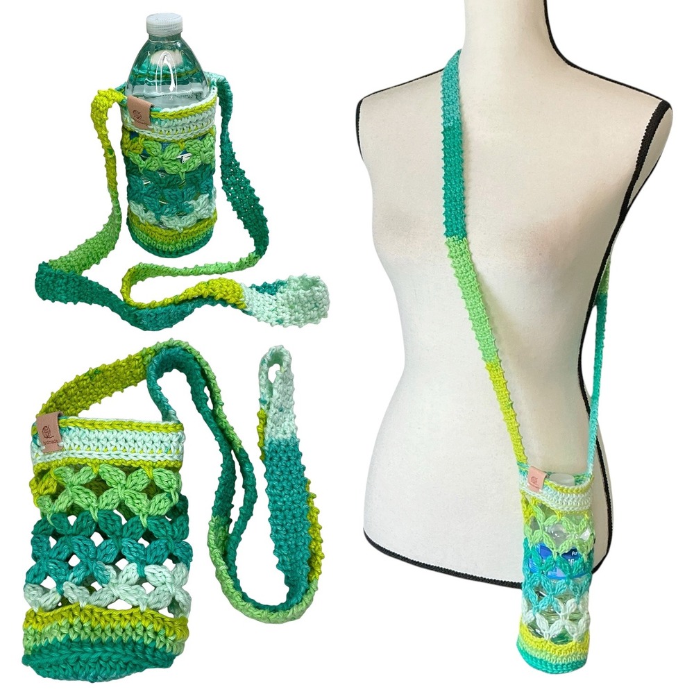 Handmade Multicolor Crochet Water Bottle Holder OS Crossbody Boho Festival Bag